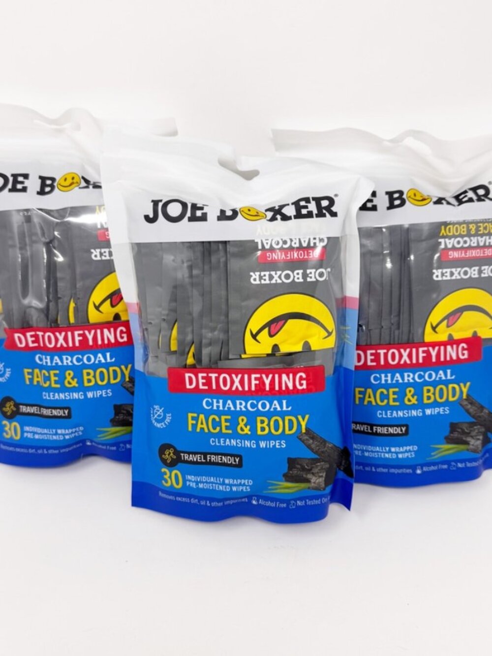 LOT 3 -  Joe Boxer Detoxifying Charcoal Face & Body Wipes NEW